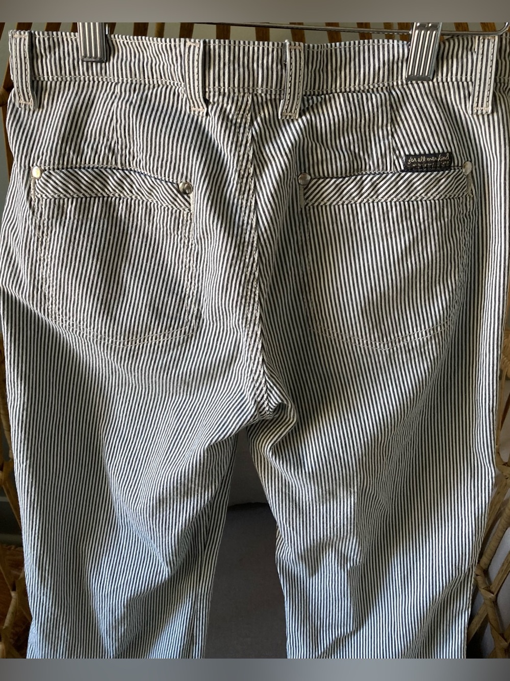 Seven For All Mankind Dojo Flare Jeans 26 Blue White Railroad Stripe - Picture 8 of 15
